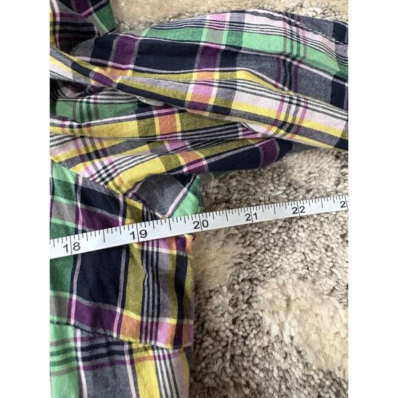 Tommy Hilfiger plaid button up long sleeve yellow teal pink blouse womens size L - Picture 5 of 8